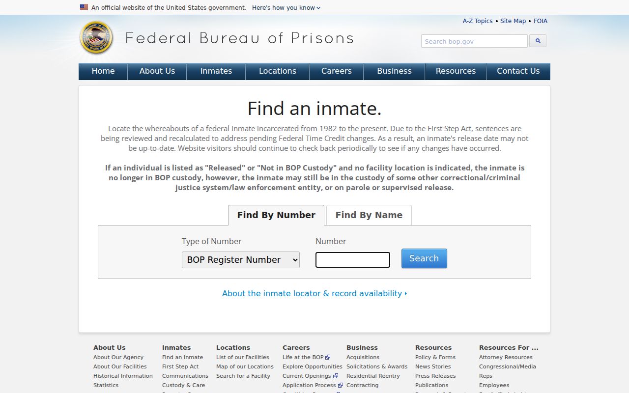 Federal inmate locator used when a Cole County arrest leads to federal custody