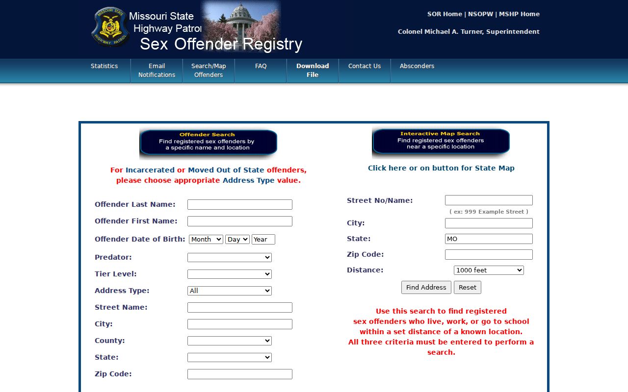 Cole County sex offender search on the Missouri registry