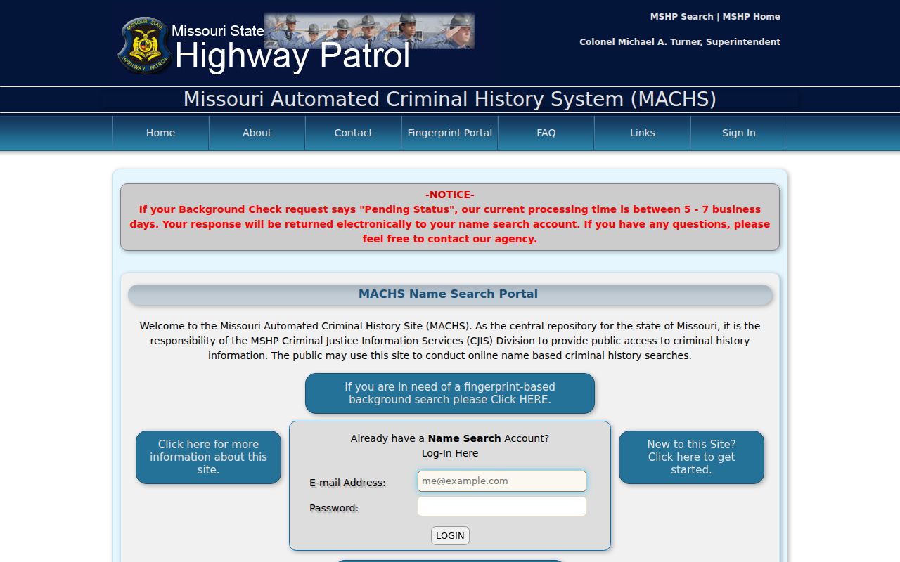 Cole County criminal history MACHS name search portal